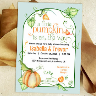 Invitation Petit Citrouille Baby shower d'automne Neutre homm