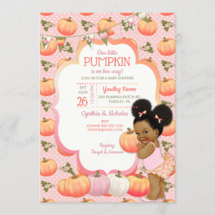 Invitation Petit Citrouille Bébé Fille Douche Tone Foncé Puff