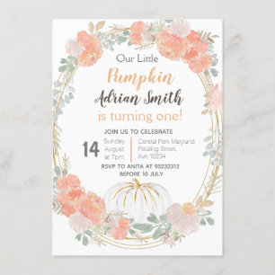 Invitation Petit Citrouille blanc Automne Anniversaire Automn