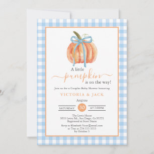 Invitation Petit Citrouille bleu En vichy Baby shower d'autom