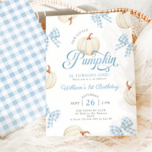 Invitation Petit Citrouille Bleu Rubans Gingham Garçons 1er A