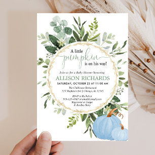 Invitation Petit citrouille bleu vert baby shower garçon