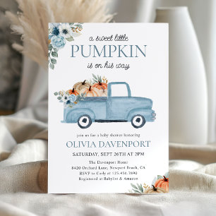 Invitation Petit Citrouille Blue Truck Fall Boy Baby shower
