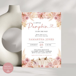 Invitation Petit Citrouille Boho Pampas Baby shower en herbe 