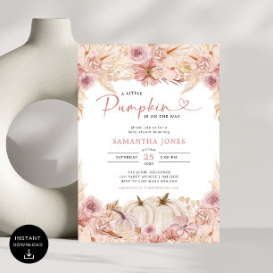 Invitation Petit Citrouille Boho Pampas Baby shower en herbe 