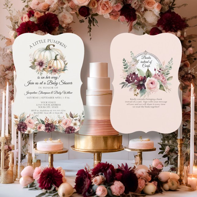 Invitation Petit Citrouille Bourgogne Floral Baby shower Rose (Créateur téléchargé)