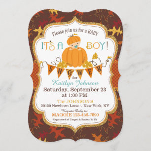 Invitation Petit Citrouille Boy Fall Feuilles Baby shower