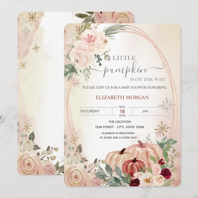 Invitation Petit Citrouille Cadre Boho Fleurs Baby Shower (Devant / Derrière)