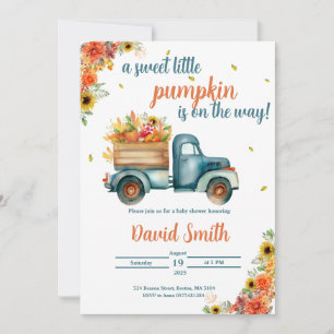 Invitation Petit Citrouille Camion Vintage Bleu & Floral d'Au