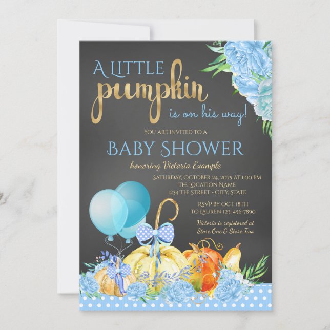 Invitation Petit Citrouille Chalkboard Boys Automne Baby show (Devant)