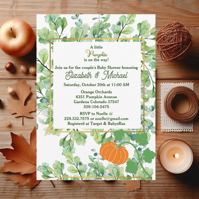 Invitation Petit Citrouille Couples Baby shower Autumn Foliin (Little Pumpkin Couples Baby Shower Autumn Foliage Invitation)