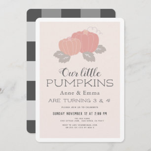 Invitation Petit Citrouille double rose noir En vichy Anniver