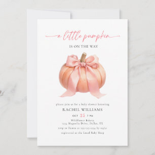Invitation Petit Citrouille en Route Ruban Rose Baby Shower