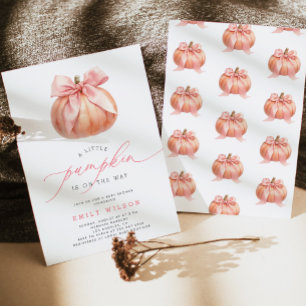 Invitation Petit Citrouille en Route Ruban Rose Baby Shower