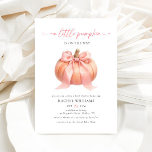 Invitation Petit Citrouille en Route Ruban Rose Baby Shower