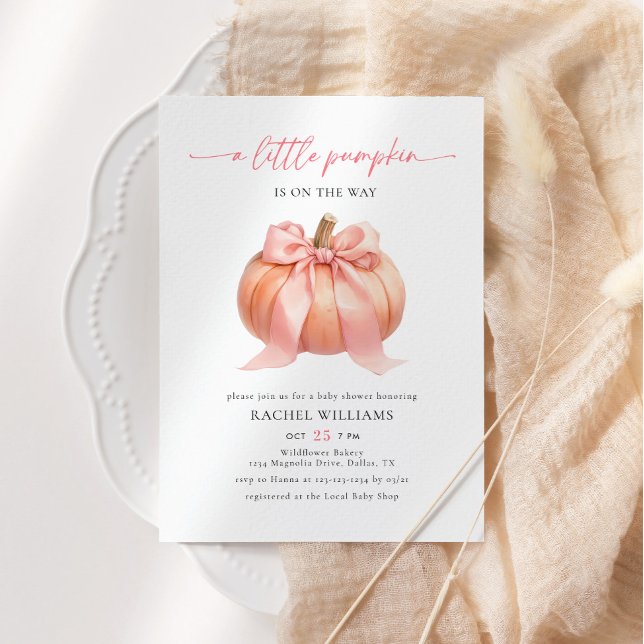 Invitation Petit Citrouille en Route Ruban Rose Baby Shower (Créateur téléchargé)