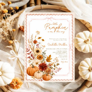 Invitation Petit Citrouille en Route Ruban Rose Tombe Aquarel