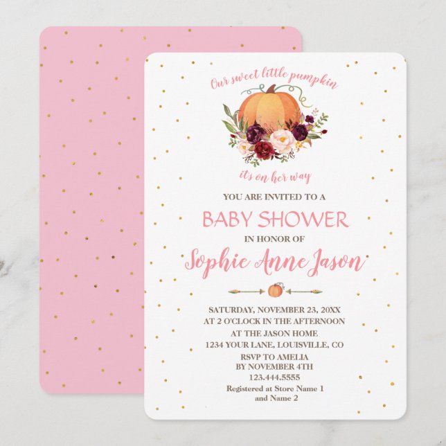 Invitation Petit Citrouille étincelant Baby shower de Thanksg (Devant / Derrière)