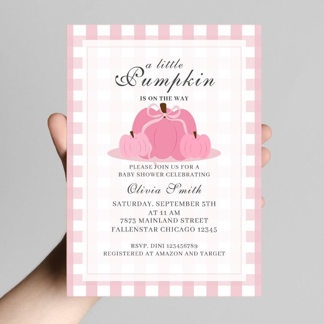 Invitation Petit Citrouille Fall Pastel Pink Bow Baby shower (Créateur téléchargé)