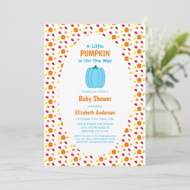 Invitation Petit Citrouille Feuilles d'automne Baby shower (Debout devant)