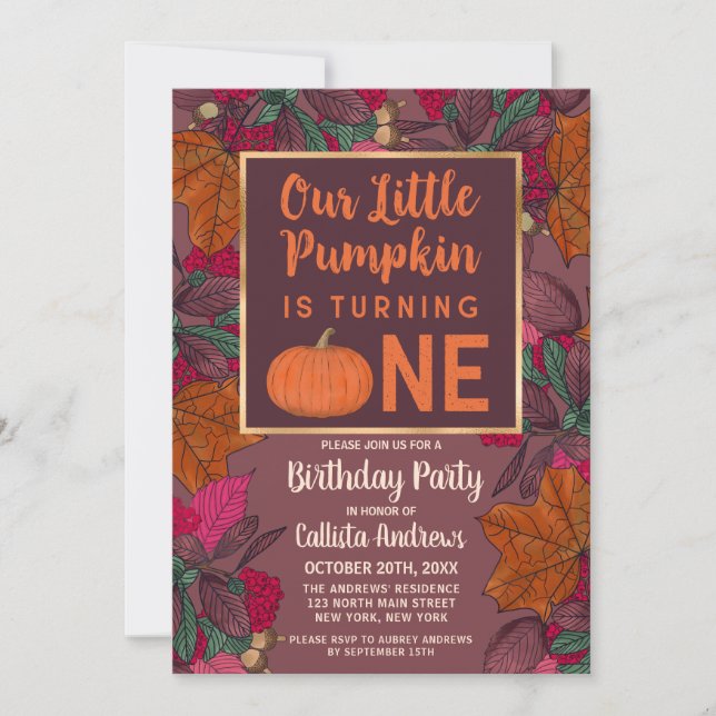 Invitation Petit Citrouille Feuilles d'automne et Berries Ann (Devant)