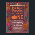 Invitation Petit Citrouille Feuilles d'automne et Berries Ann<br><div class="desc">Cette jolie invitation au Baby shower aux motifs d'artsy et de chute est parfaite pour votre petite gourmandise. Il présente un citrouille d'aquarelle peint à la main en orange avec la citation : "Notre petit citrouille en tourne un !" encadré dans une fausse bordure d'or, aux côtés de glands aux...</div>