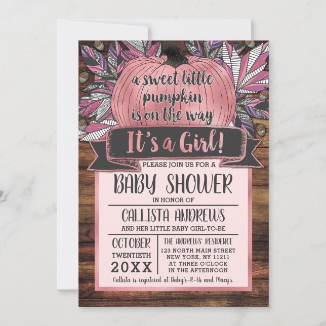 Invitation Petit Citrouille Feuilles de automne Baby shower e (Devant)