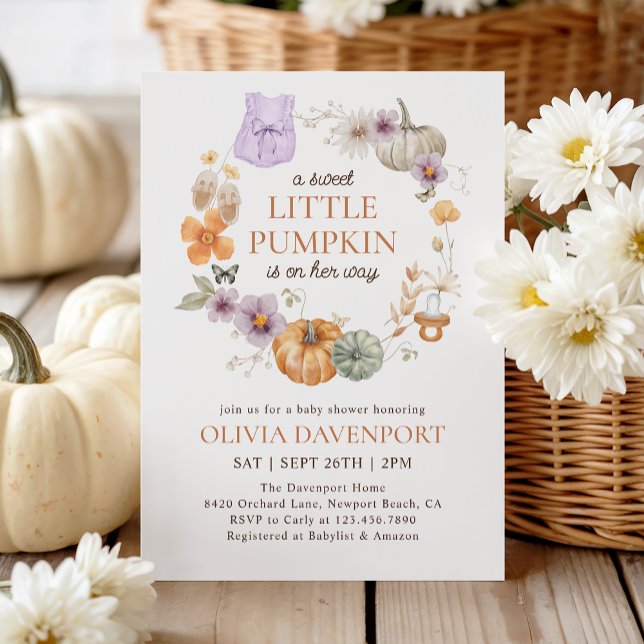 Invitation Petit Citrouille Lilac Floral Fall Girl Baby showe (Créateur téléchargé)