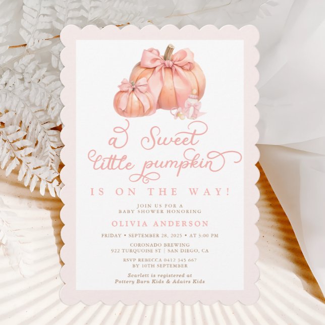 Invitation Petit Citrouille mignon Baby shower Bow rose (Créateur téléchargé)