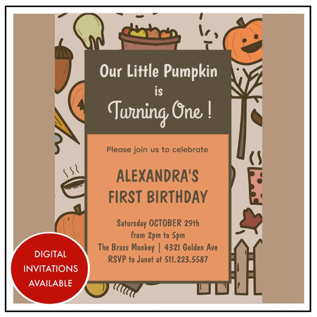 Invitation Petit Citrouille Orange Automne Halloween 1er anni (Halloween-1st-birthday-Invitation-Little-Pumpkin-Orange-Fall-1)