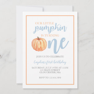 Invitation Petit Citrouille Pastel Bleu Automne Premier Anniv