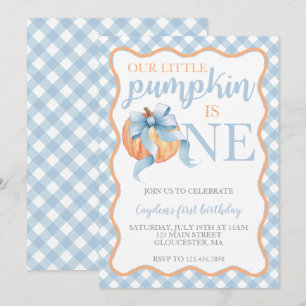 Invitation Petit Citrouille Pastel Blue Bow automne 1er anniv