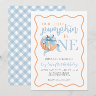Invitation Petit Citrouille Pastel Blue Bow automne 1er anniv