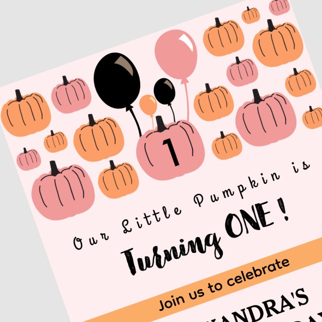 Invitation Petit Citrouille Premier Halloween Premier Anniver (Halloween-1st-Birthday-Invitation-Little-Pumpkin-Turning-one-pink-1)