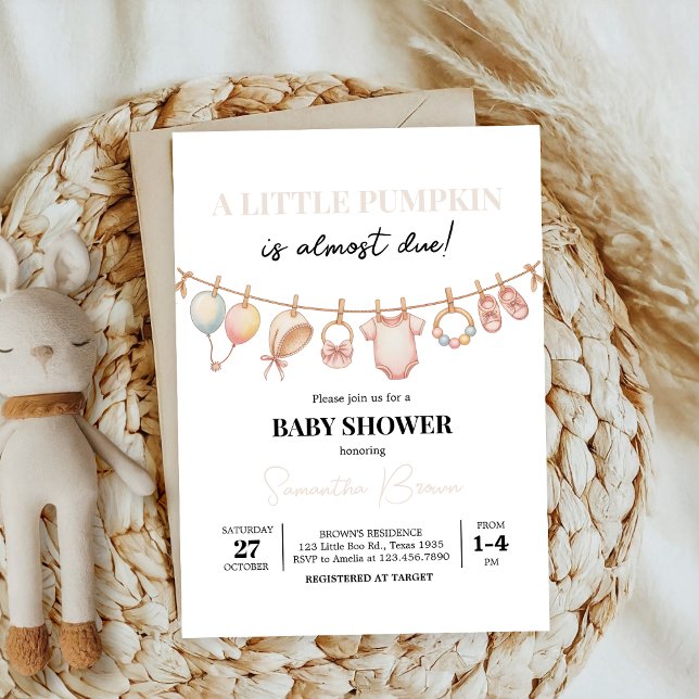 Invitation petit citrouille rose arc coquette automne babysho (Créateur téléchargé)