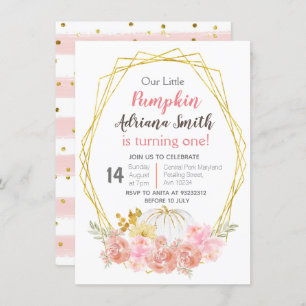 Invitation Petit Citrouille rose automne Anniversaire automne