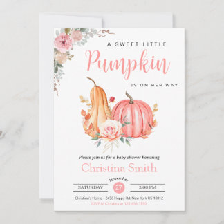 Invitation Petit Citrouille Rose Floral Baby Girl Douche