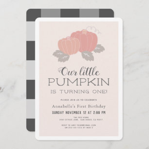 Invitation Petit Citrouille rose noir En vichy 1er anniversai