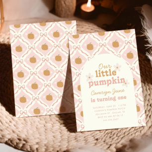 Invitation Petit Citrouille rose Preppy Coquette 1er annivers