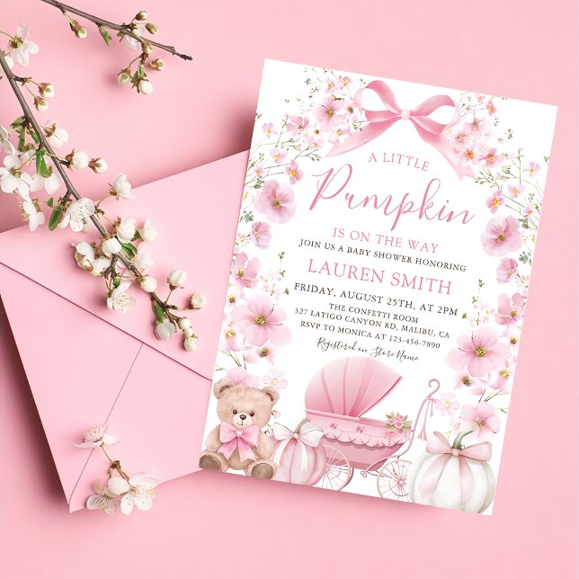 Invitation Petit Citrouille rose sur le chemin Baby shower (Créateur téléchargé)