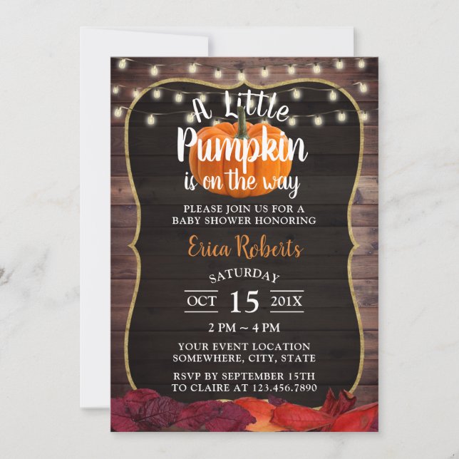 Invitation Petit Citrouille Rustique Automne Feuilles Baby sh (Devant)