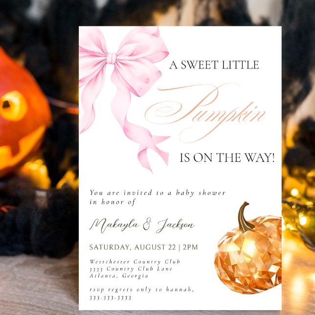 Invitation Petit Citrouille sur le Baby shower Way Pink Bow (Créateur téléchargé)