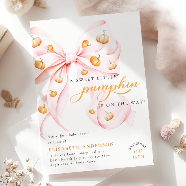 Invitation Petit Citrouille sur le Baby shower Way Pink Bow (Créateur téléchargé)