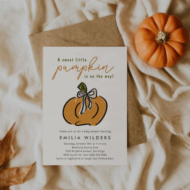 Invitation Petit Citrouille Sur Le Chemin Baby shower (A sweet little pumpkin is on the way and we're ready to celebrate with cute baby shower invitations.)