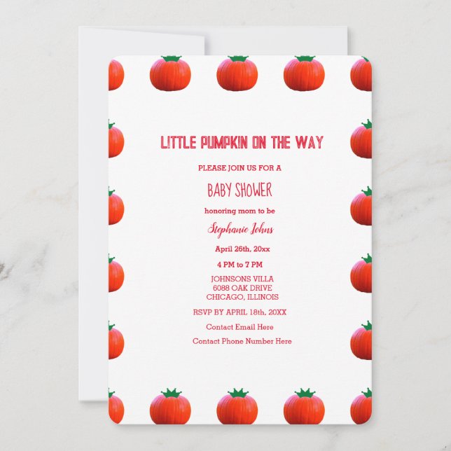 Invitation Petit Citrouille Sur Le Chemin Baby shower Automne (Devant)