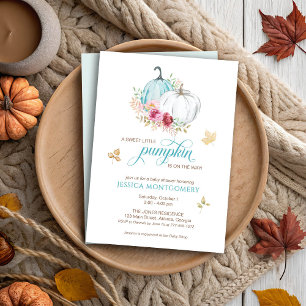 Invitation Petit Citrouille sur le chemin Baby shower bleu