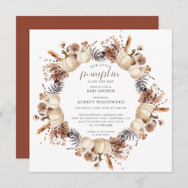 Invitation Petit Citrouille Sur Le Chemin Baby shower D'Autom (Devant / Derrière)