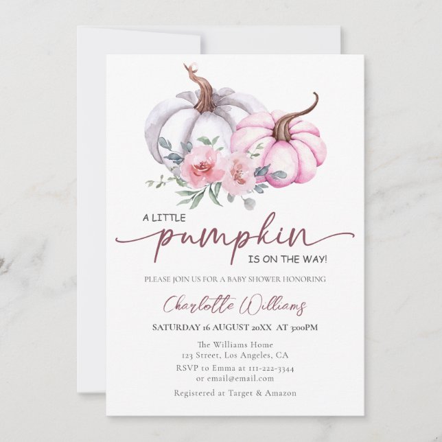 Invitation Petit Citrouille Sur Le Chemin Baby shower Fille R (Devant)