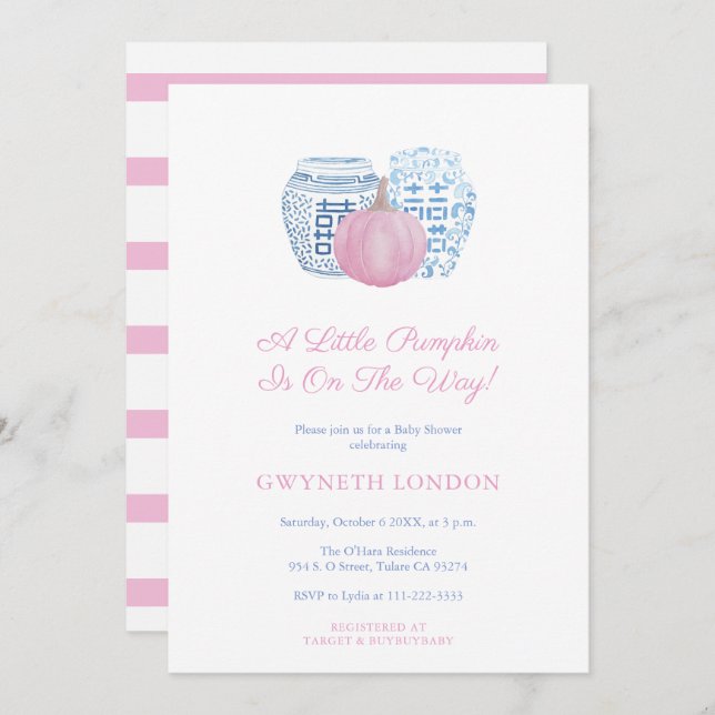 Invitation Petit Citrouille Sur Le Chemin Baby shower Fille R (Devant / Derrière)