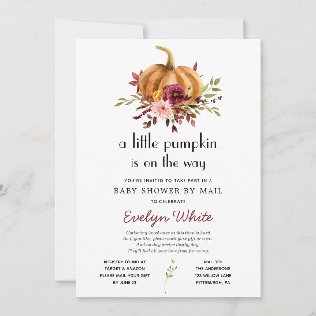 Invitation Petit Citrouille sur le chemin Baby shower par cou (Devant)